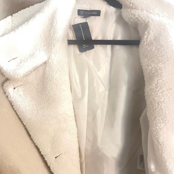 INC cropped puff sleeve Sherpa washed white coat NWT sizes M,L & XL available - Picture 3 of 4